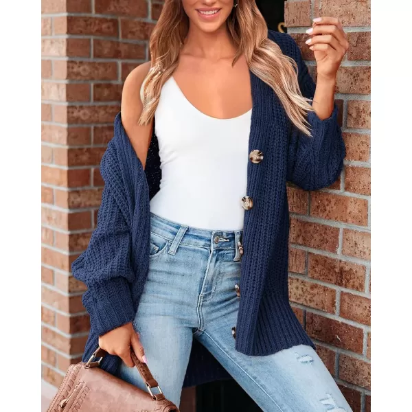 BTFBM Womens Button Down Cardigan Coat Long Sleeve Fall Winter Clothes Loose Chunky Knit Open Front Sweater OuterwearSolid Dark Blue