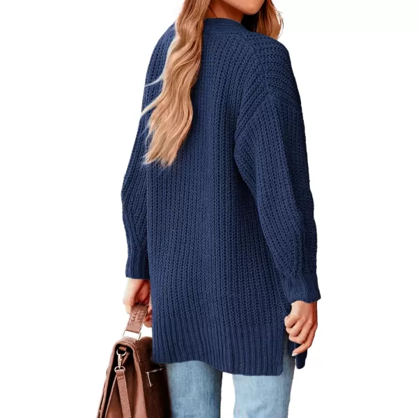 BTFBM Womens Button Down Cardigan Coat Long Sleeve Fall Winter Clothes Loose Chunky Knit Open Front Sweater OuterwearSolid Dark Blue