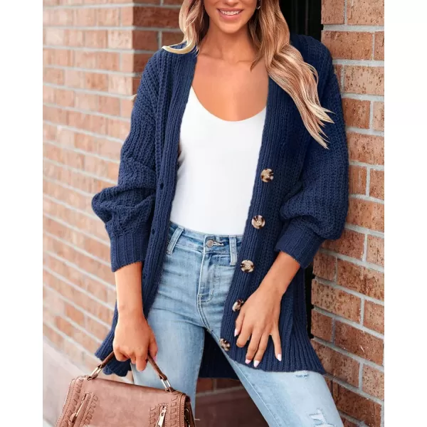 BTFBM Womens Button Down Cardigan Coat Long Sleeve Fall Winter Clothes Loose Chunky Knit Open Front Sweater OuterwearSolid Dark Blue