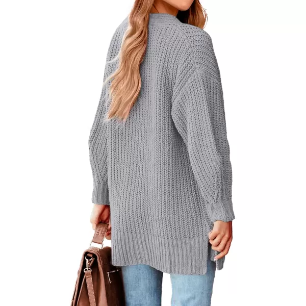BTFBM Womens Button Down Cardigan Coat Long Sleeve Fall Winter Clothes Loose Chunky Knit Open Front Sweater OuterwearSolid Grey