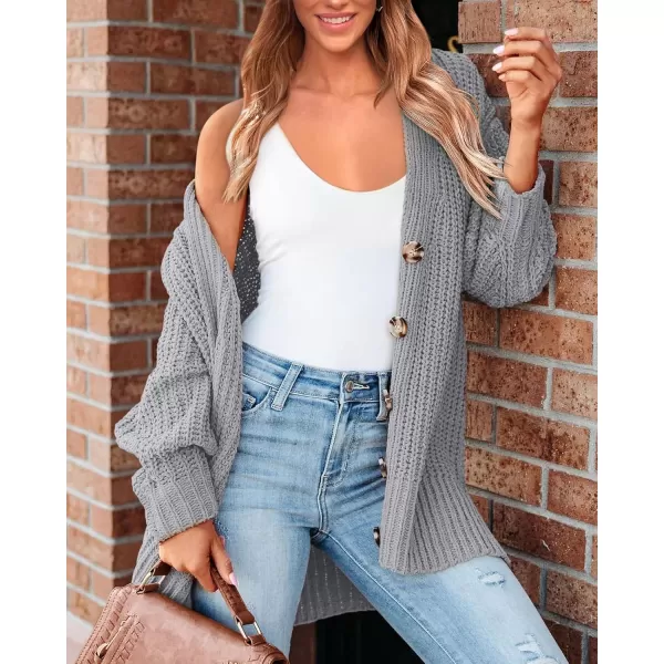 BTFBM Womens Button Down Cardigan Coat Long Sleeve Fall Winter Clothes Loose Chunky Knit Open Front Sweater OuterwearSolid Grey