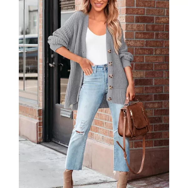 BTFBM Womens Button Down Cardigan Coat Long Sleeve Fall Winter Clothes Loose Chunky Knit Open Front Sweater OuterwearSolid Grey