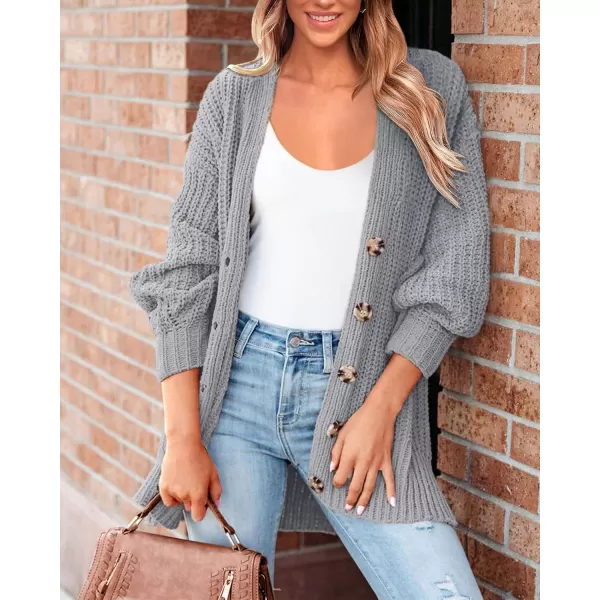 BTFBM Womens Button Down Cardigan Coat Long Sleeve Fall Winter Clothes Loose Chunky Knit Open Front Sweater OuterwearSolid Grey
