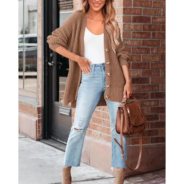 BTFBM Womens Button Down Cardigan Coat Long Sleeve Fall Winter Clothes Loose Chunky Knit Open Front Sweater OuterwearSolid Khaki