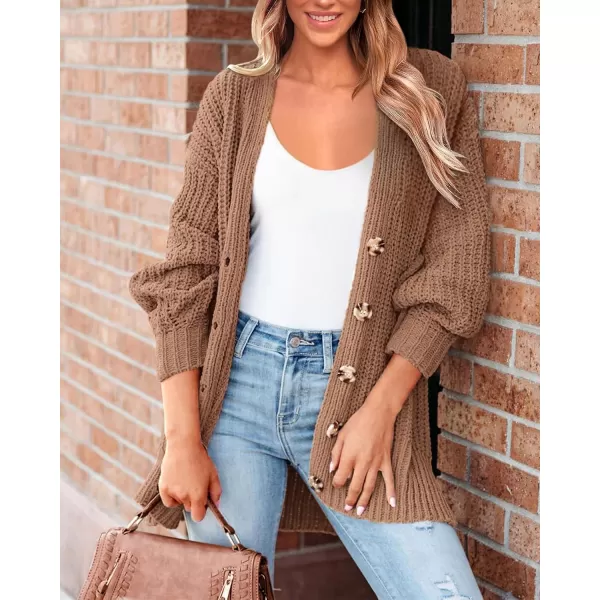 BTFBM Womens Button Down Cardigan Coat Long Sleeve Fall Winter Clothes Loose Chunky Knit Open Front Sweater OuterwearSolid Khaki