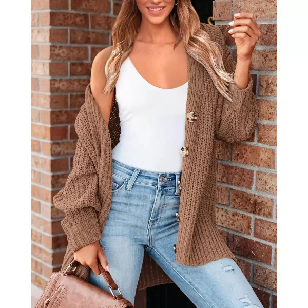 BTFBM Womens Button Down Cardigan Coat Long Sleeve Fall Winter Clothes Loose Chunky Knit Open Front Sweater OuterwearSolid Khaki
