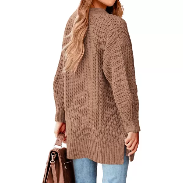 BTFBM Womens Button Down Cardigan Coat Long Sleeve Fall Winter Clothes Loose Chunky Knit Open Front Sweater OuterwearSolid Khaki