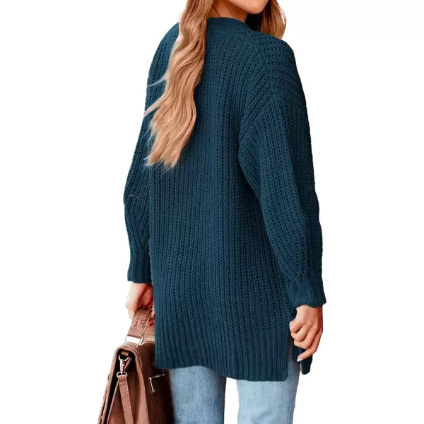 BTFBM Womens Button Down Cardigan Coat Long Sleeve Fall Winter Clothes Loose Chunky Knit Open Front Sweater OuterwearSolid Lake Blue