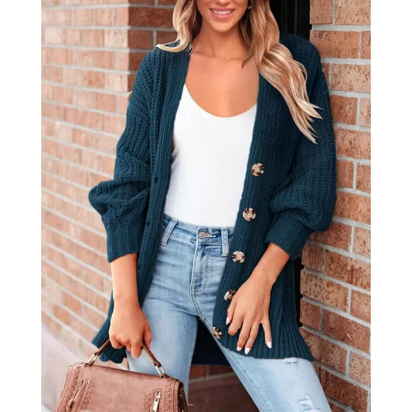 BTFBM Womens Button Down Cardigan Coat Long Sleeve Fall Winter Clothes Loose Chunky Knit Open Front Sweater OuterwearSolid Lake Blue