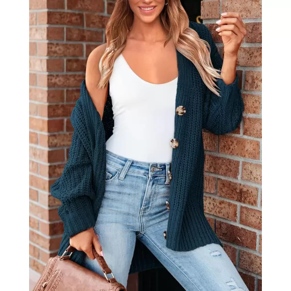 BTFBM Womens Button Down Cardigan Coat Long Sleeve Fall Winter Clothes Loose Chunky Knit Open Front Sweater OuterwearSolid Lake Blue