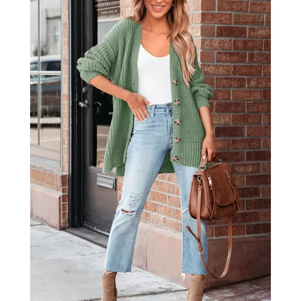 BTFBM Womens Button Down Cardigan Coat Long Sleeve Fall Winter Clothes Loose Chunky Knit Open Front Sweater OuterwearSolid Light Green