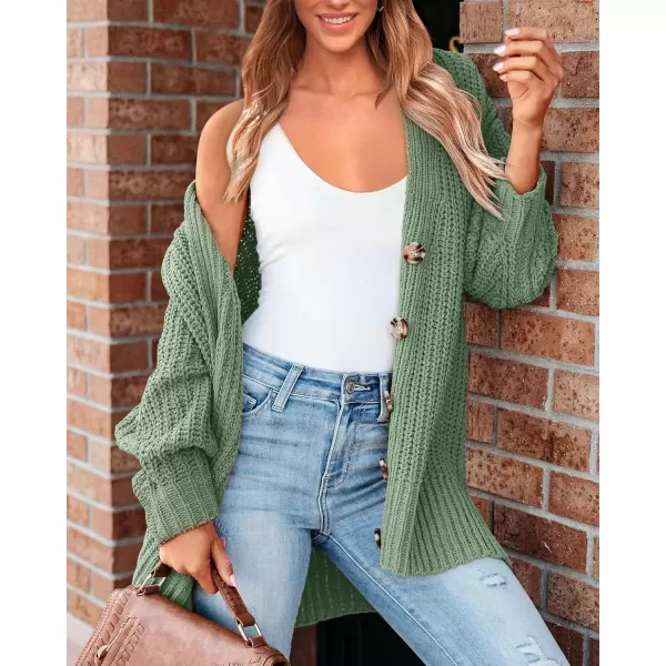 BTFBM Womens Button Down Cardigan Coat Long Sleeve Fall Winter Clothes Loose Chunky Knit Open Front Sweater OuterwearSolid Light Green