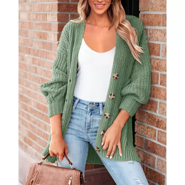 BTFBM Womens Button Down Cardigan Coat Long Sleeve Fall Winter Clothes Loose Chunky Knit Open Front Sweater OuterwearSolid Light Green