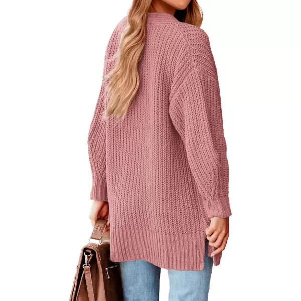 BTFBM Womens Button Down Cardigan Coat Long Sleeve Fall Winter Clothes Loose Chunky Knit Open Front Sweater OuterwearSolid Pink