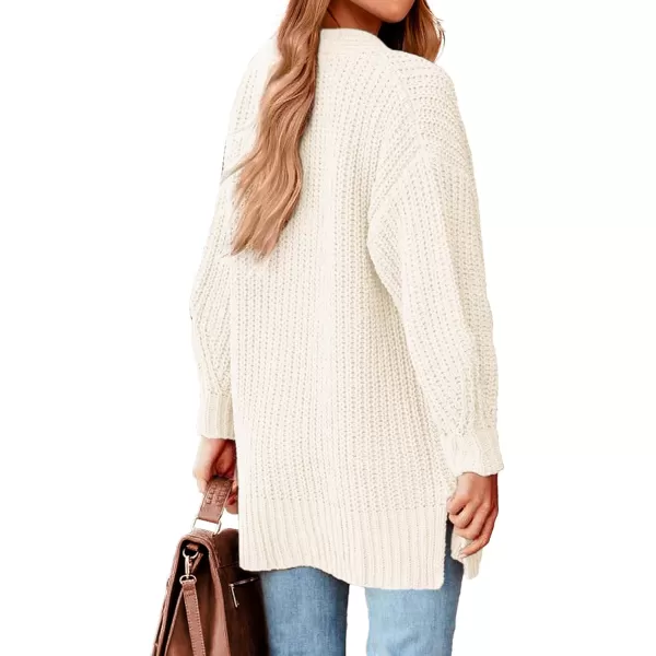 BTFBM Womens Button Down Cardigan Coat Long Sleeve Fall Winter Clothes Loose Chunky Knit Open Front Sweater OuterwearSolid White