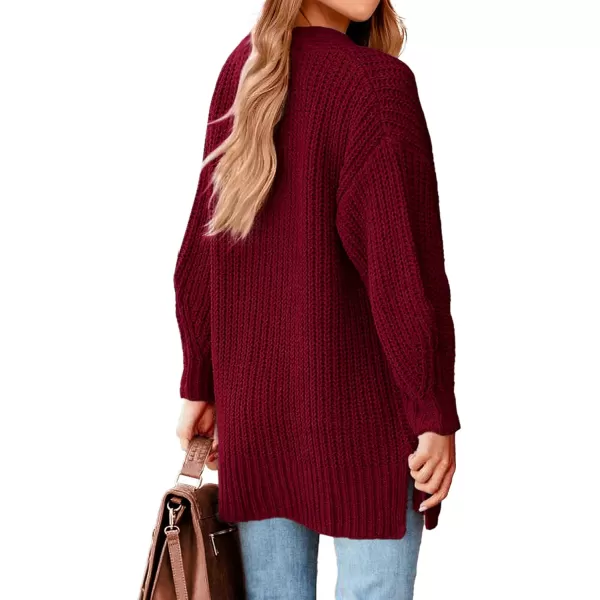 BTFBM Womens Button Down Cardigan Coat Long Sleeve Fall Winter Clothes Loose Chunky Knit Open Front Sweater OuterwearSolid Wine Red