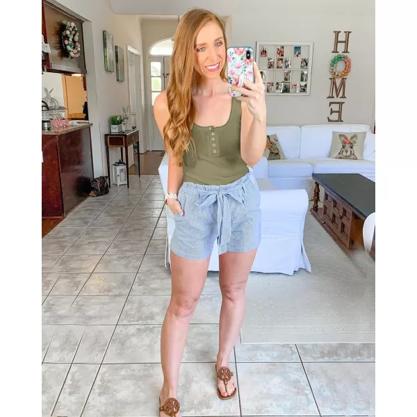 BTFBM Womens Summer Ribbed Tank Tops Crew Neck Button Down Slim Fit Basic Sleeveless Tunic Blouse Casual Henley ShirtsSleeveless Bean Green