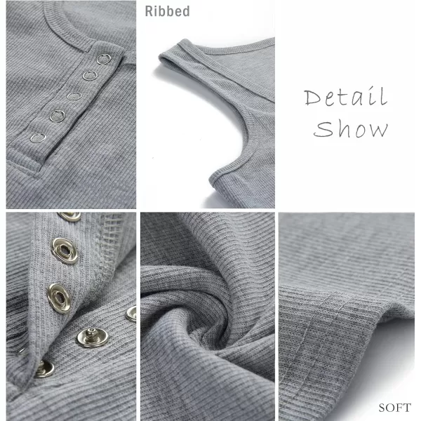 BTFBM Womens Summer Ribbed Tank Tops Crew Neck Button Down Slim Fit Basic Sleeveless Tunic Blouse Casual Henley ShirtsSleeveless Grey