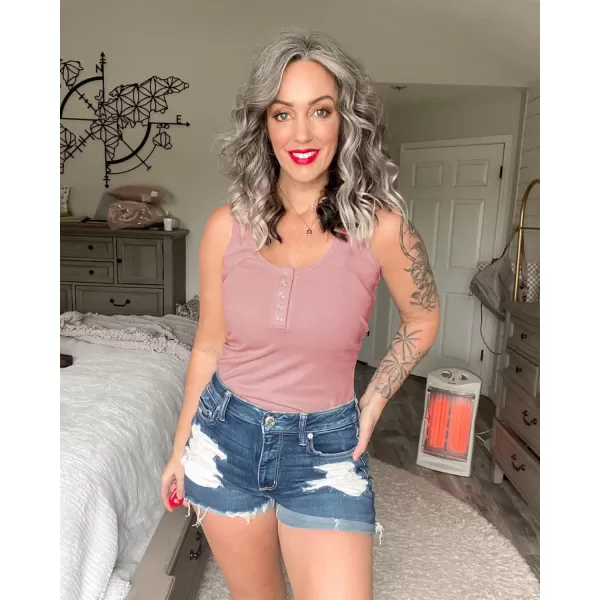 BTFBM Womens Summer Ribbed Tank Tops Crew Neck Button Down Slim Fit Basic Sleeveless Tunic Blouse Casual Henley ShirtsSleeveless Grey Pink