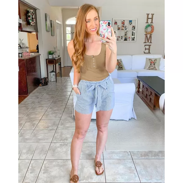 BTFBM Womens Summer Ribbed Tank Tops Crew Neck Button Down Slim Fit Basic Sleeveless Tunic Blouse Casual Henley ShirtsSleeveless Light Khaki
