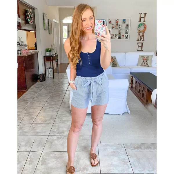 BTFBM Womens Summer Ribbed Tank Tops Crew Neck Button Down Slim Fit Basic Sleeveless Tunic Blouse Casual Henley ShirtsSleeveless Navy