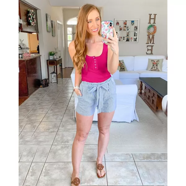 BTFBM Womens Summer Ribbed Tank Tops Crew Neck Button Down Slim Fit Basic Sleeveless Tunic Blouse Casual Henley ShirtsSleeveless Rose Red