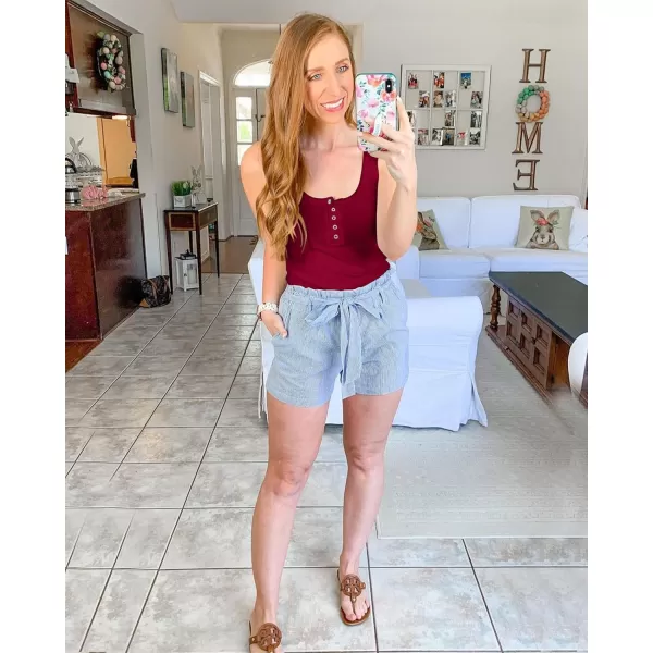 BTFBM Womens Summer Ribbed Tank Tops Crew Neck Button Down Slim Fit Basic Sleeveless Tunic Blouse Casual Henley ShirtsSleeveless Wine Red