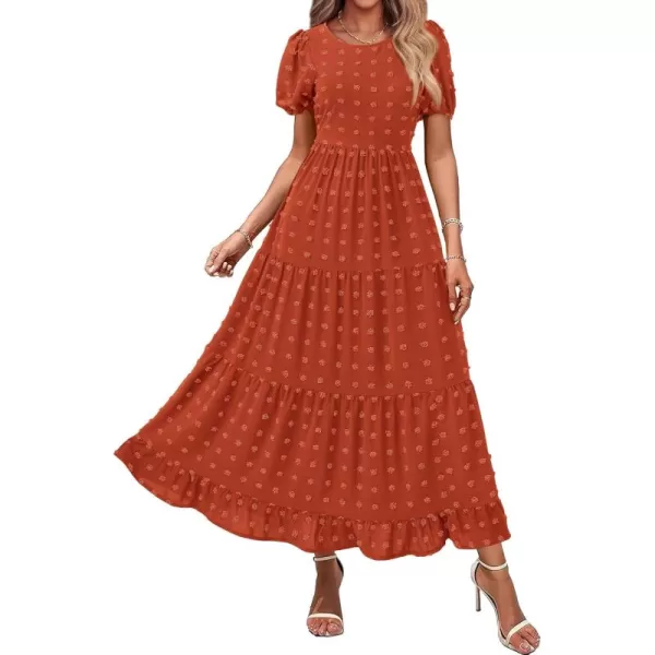 BTFBM Women Summer Boho Maxi Dress Casual Short Sleeve Swiss Dot A Line Ruffle Tiered Flowy Long Dresses with PocketSwiss Dot Orange Red
