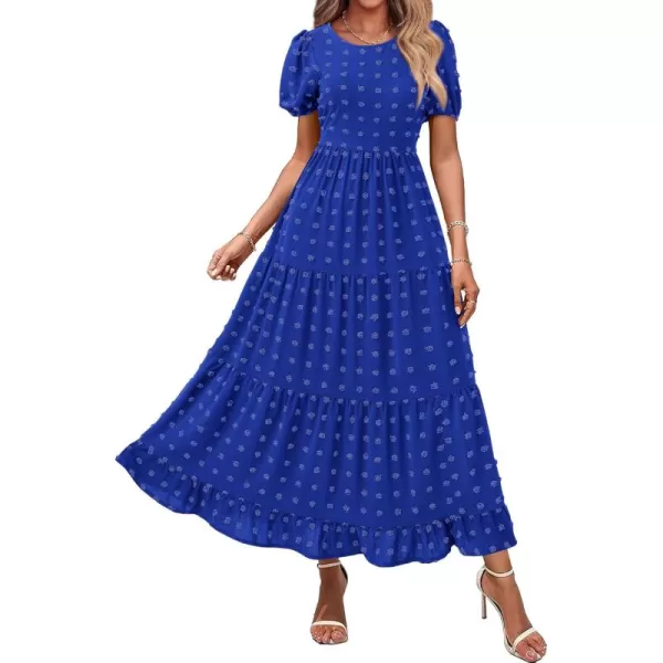 BTFBM Women Summer Boho Maxi Dress Casual Short Sleeve Swiss Dot A Line Ruffle Tiered Flowy Long Dresses with PocketSwiss Dot Royal Blue