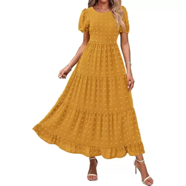 BTFBM Women Summer Boho Maxi Dress Casual Short Sleeve Swiss Dot A Line Ruffle Tiered Flowy Long Dresses with PocketSwiss Dot Yellow