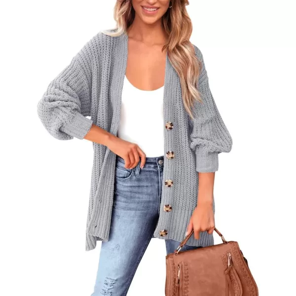 BTFBM Womens Button Down Cardigan Coat Long Sleeve Fall Winter Clothes Loose Chunky Knit Open Front Sweater OuterwearSolid Grey
