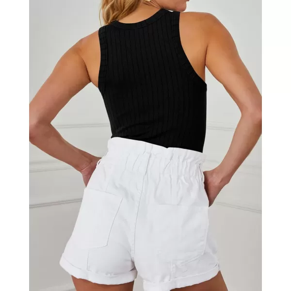 BTFBM 2 Pack Womens Tank Tops Casual Sleeveless Racerback High Neck Crop Tops Shirts Slim Fitted Basic Ribbed Tank TopBlack black