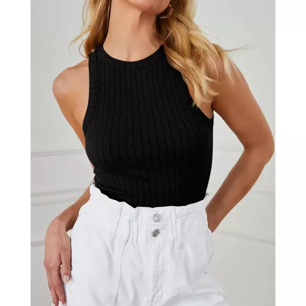 BTFBM 2 Pack Womens Tank Tops Casual Sleeveless Racerback High Neck Crop Tops Shirts Slim Fitted Basic Ribbed Tank TopBlack black
