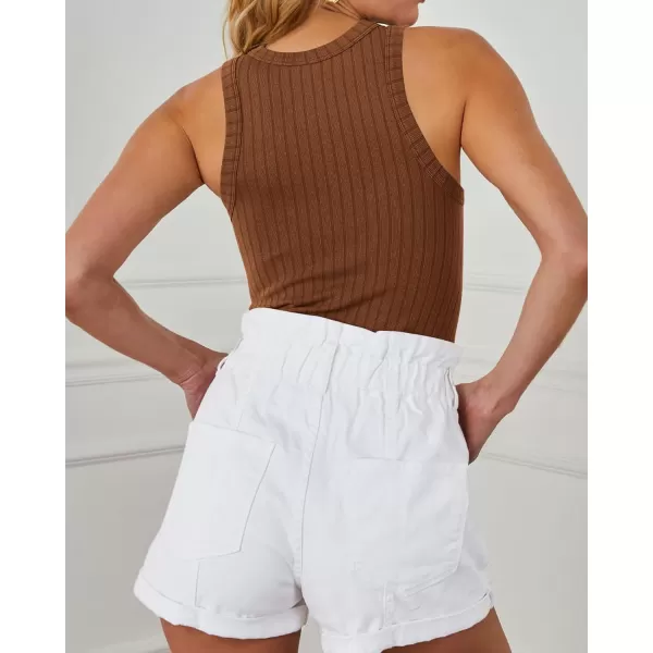 BTFBM 2 Pack Womens Tank Tops Casual Sleeveless Racerback High Neck Crop Tops Shirts Slim Fitted Basic Ribbed Tank TopBrown black