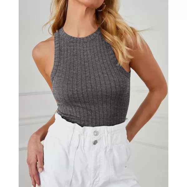 BTFBM 2 Pack Womens Tank Tops Casual Sleeveless Racerback High Neck Crop Tops Shirts Slim Fitted Basic Ribbed Tank TopDark Grey black