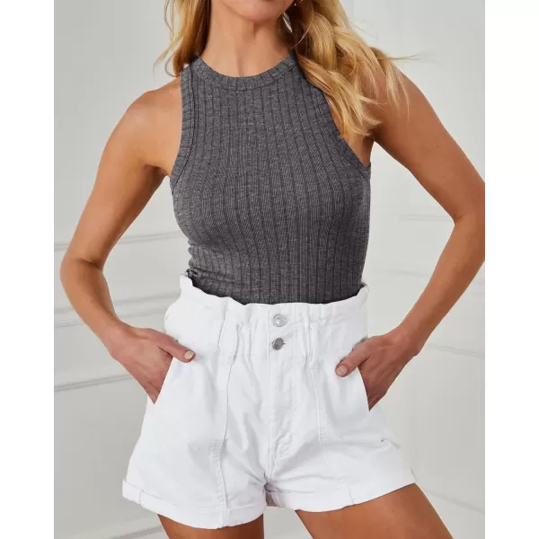 BTFBM 2 Pack Womens Tank Tops Casual Sleeveless Racerback High Neck Crop Tops Shirts Slim Fitted Basic Ribbed Tank TopDark Grey black