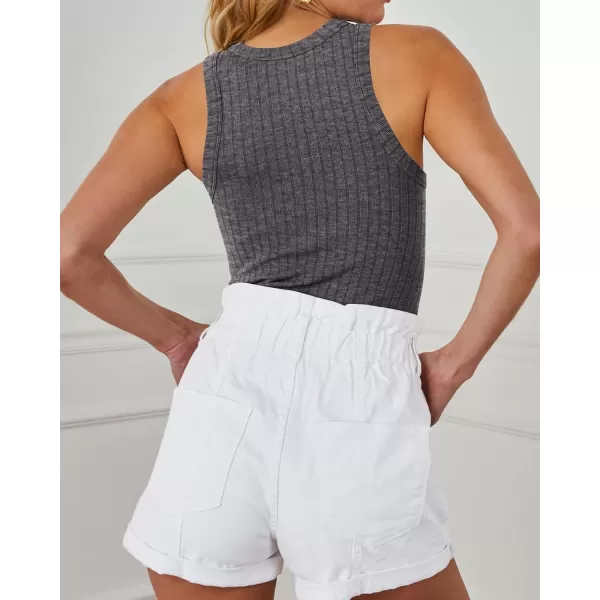 BTFBM 2 Pack Womens Tank Tops Casual Sleeveless Racerback High Neck Crop Tops Shirts Slim Fitted Basic Ribbed Tank TopDark Grey black