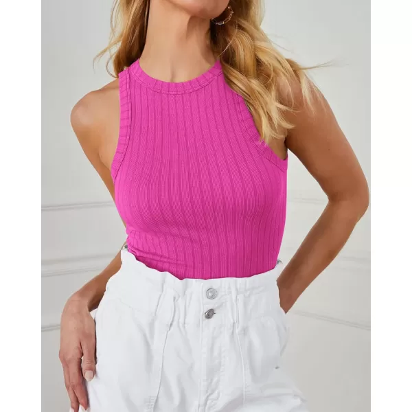 BTFBM 2 Pack Womens Tank Tops Casual Sleeveless Racerback High Neck Crop Tops Shirts Slim Fitted Basic Ribbed Tank TopRose Red black