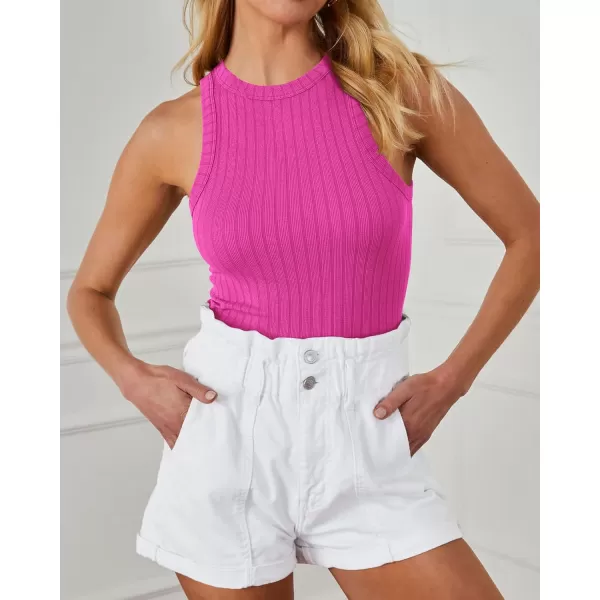 BTFBM 2 Pack Womens Tank Tops Casual Sleeveless Racerback High Neck Crop Tops Shirts Slim Fitted Basic Ribbed Tank TopRose Red black