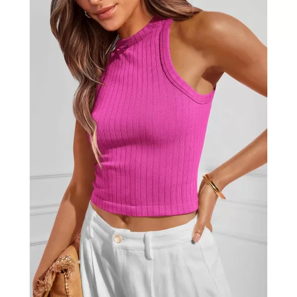 BTFBM 2 Pack Womens Tank Tops Casual Sleeveless Racerback High Neck Crop Tops Shirts Slim Fitted Basic Ribbed Tank TopRose Red black