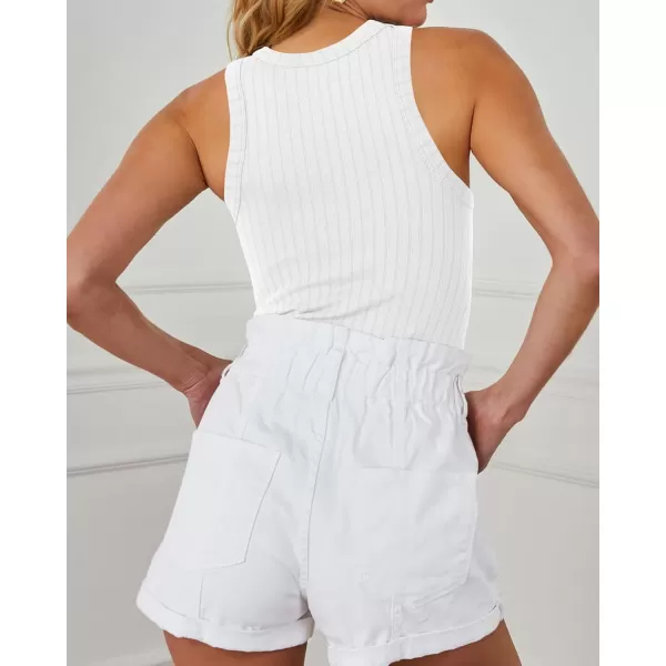 BTFBM 2 Pack Womens Tank Tops Casual Sleeveless Racerback High Neck Crop Tops Shirts Slim Fitted Basic Ribbed Tank TopWhite black