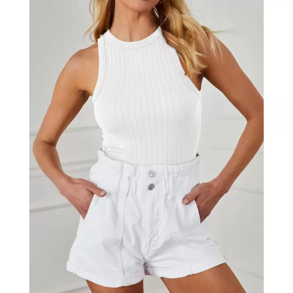 BTFBM 2 Pack Womens Tank Tops Casual Sleeveless Racerback High Neck Crop Tops Shirts Slim Fitted Basic Ribbed Tank TopWhite black