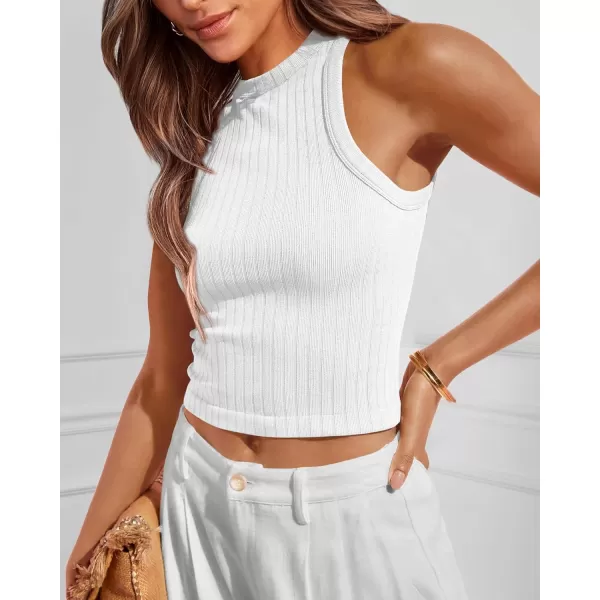 BTFBM 2 Pack Womens Tank Tops Casual Sleeveless Racerback High Neck Crop Tops Shirts Slim Fitted Basic Ribbed Tank TopWhite black