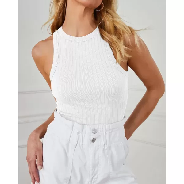 BTFBM 2 Pack Womens Tank Tops Casual Sleeveless Racerback High Neck Crop Tops Shirts Slim Fitted Basic Ribbed Tank TopWhite black