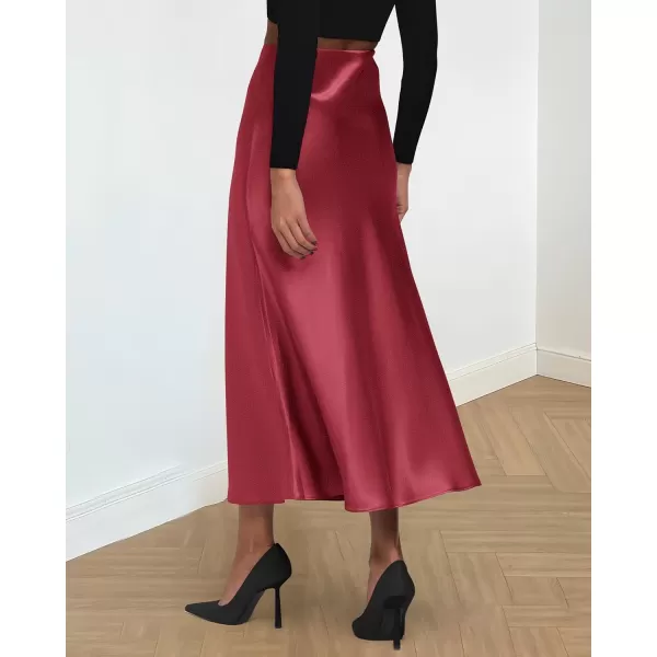 BTFBM 2024 Women Long Satin Summer Fall Skirt Silk Elegant High Waist Cocktail Party Wedding Flared ALine Midi SkirtsSolid Bean Paste Pink