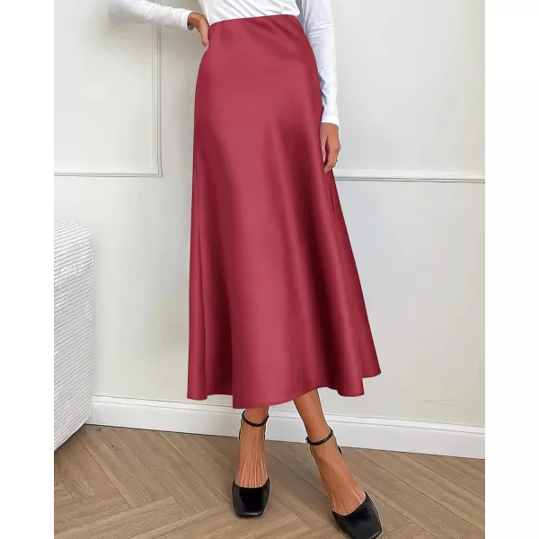 BTFBM 2024 Women Long Satin Summer Fall Skirt Silk Elegant High Waist Cocktail Party Wedding Flared ALine Midi SkirtsSolid Bean Paste Pink