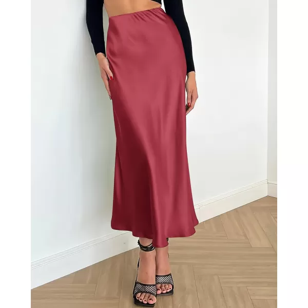 BTFBM 2024 Women Long Satin Summer Fall Skirt Silk Elegant High Waist Cocktail Party Wedding Flared ALine Midi SkirtsSolid Bean Paste Pink