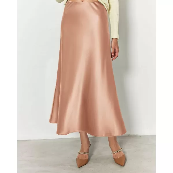 BTFBM 2024 Women Long Satin Summer Fall Skirt Silk Elegant High Waist Cocktail Party Wedding Flared ALine Midi SkirtsSolid Champagne