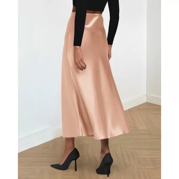 BTFBM 2024 Women Long Satin Summer Fall Skirt Silk Elegant High Waist Cocktail Party Wedding Flared ALine Midi SkirtsSolid Champagne