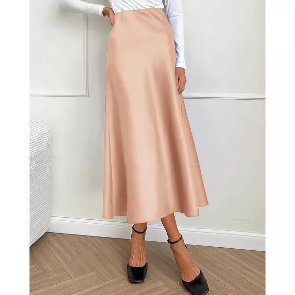 BTFBM 2024 Women Long Satin Summer Fall Skirt Silk Elegant High Waist Cocktail Party Wedding Flared ALine Midi SkirtsSolid Champagne
